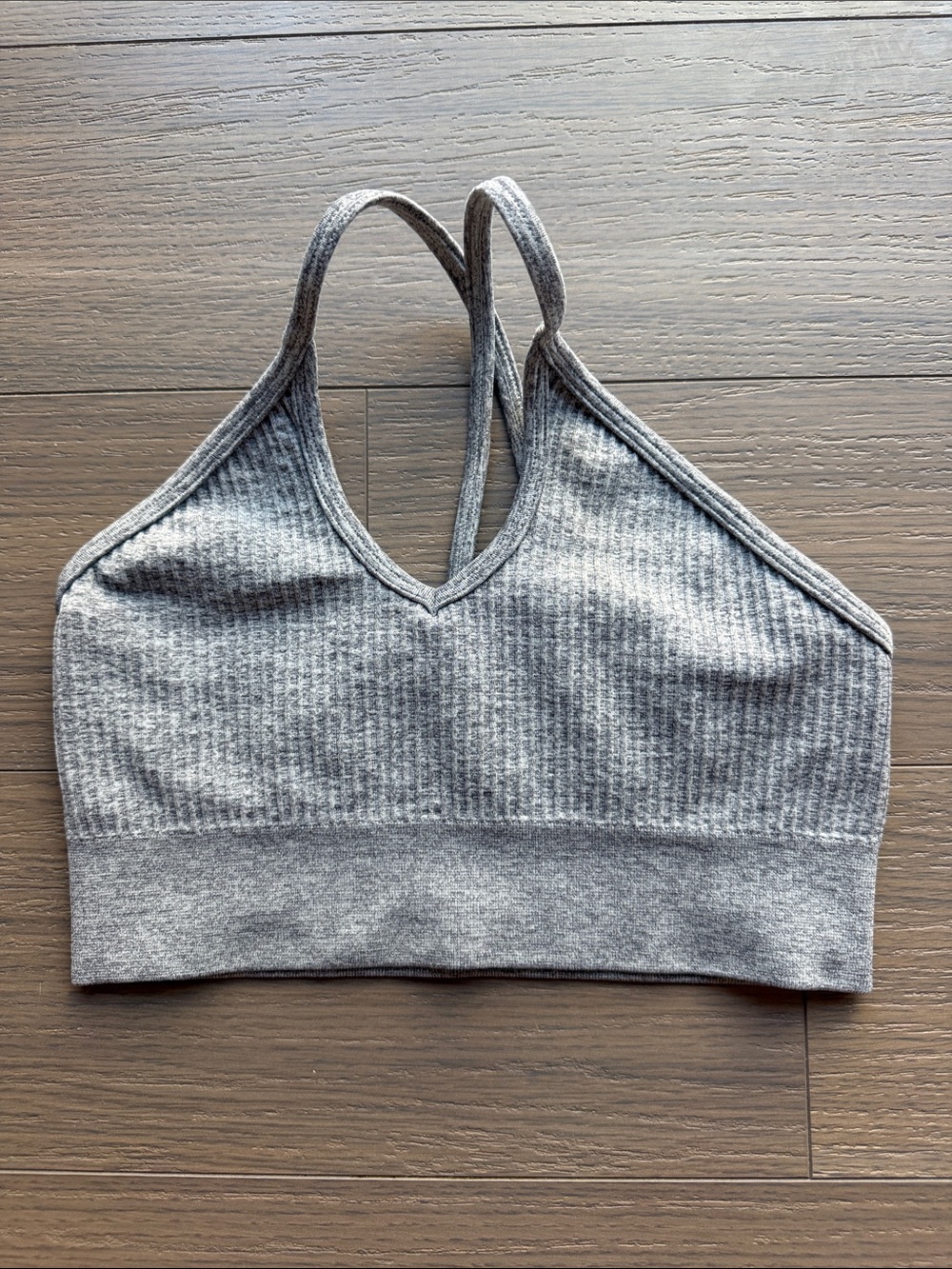Seamless Ribbed V-Neck Bralette — Gray